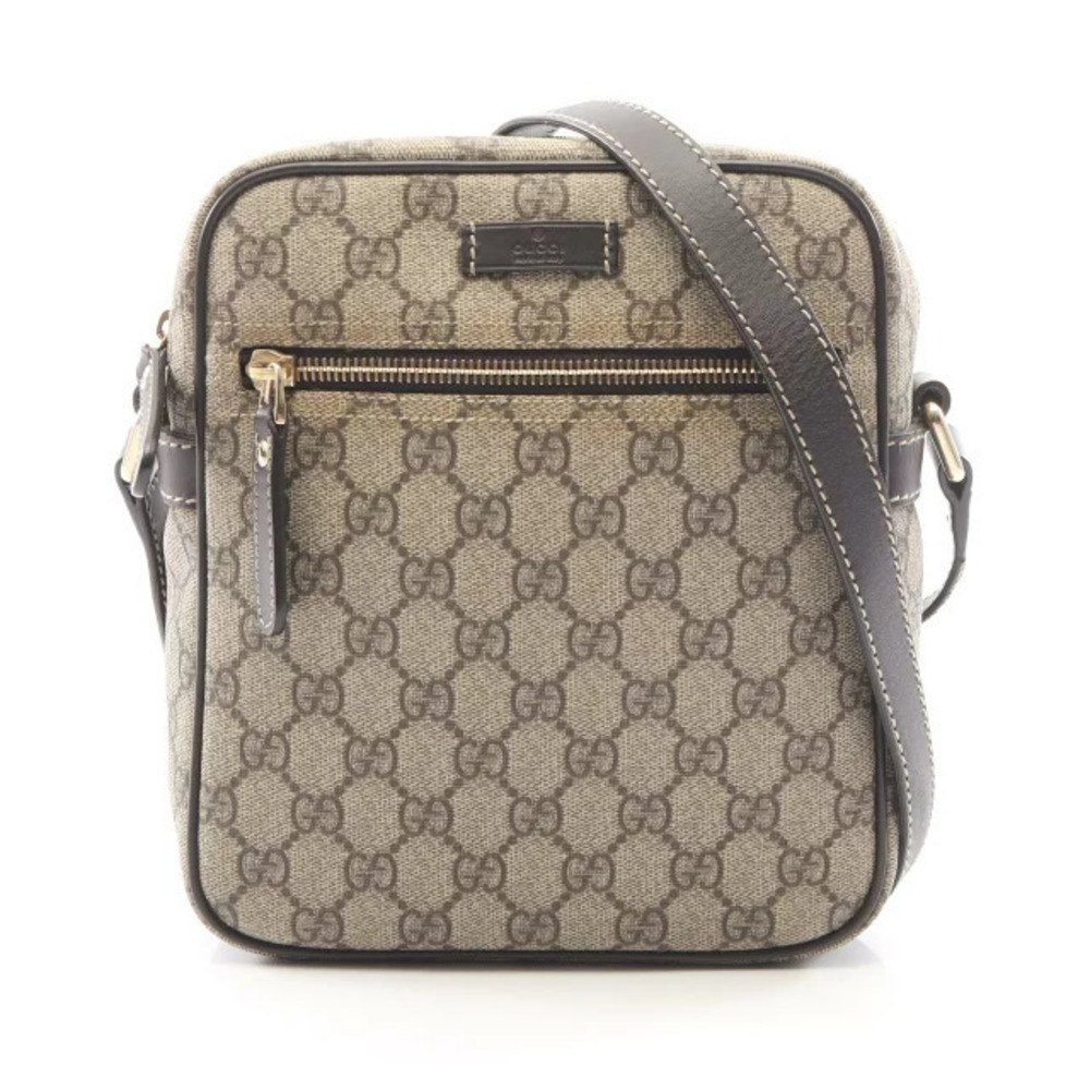 Gucci GG Supreme Shoulder Bag Canvas Leather Beige Cream Brown